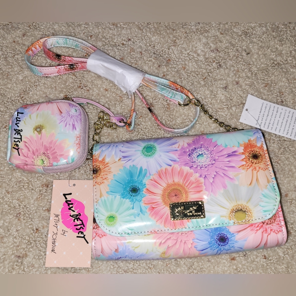Betsey Johnson Floral Pastel Crossbody Bag with Coin Pouch